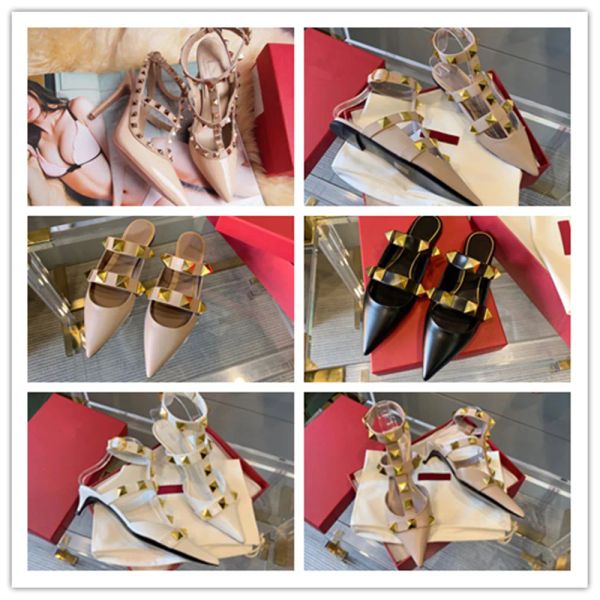Nuove donne di moda tacchi alti scarpe eleganti cinturino con borchie rivetti signora ragazze sexy punta a punta fibbia pantofole sandali piattaforma pompe da sposa
