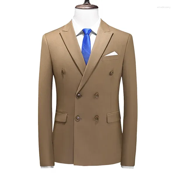 Ternos masculinos marca de moda masculina duplo breasted smoking terno de negócios/masculino fino ajuste coreano roupas casuais/jaqueta masculina blazers