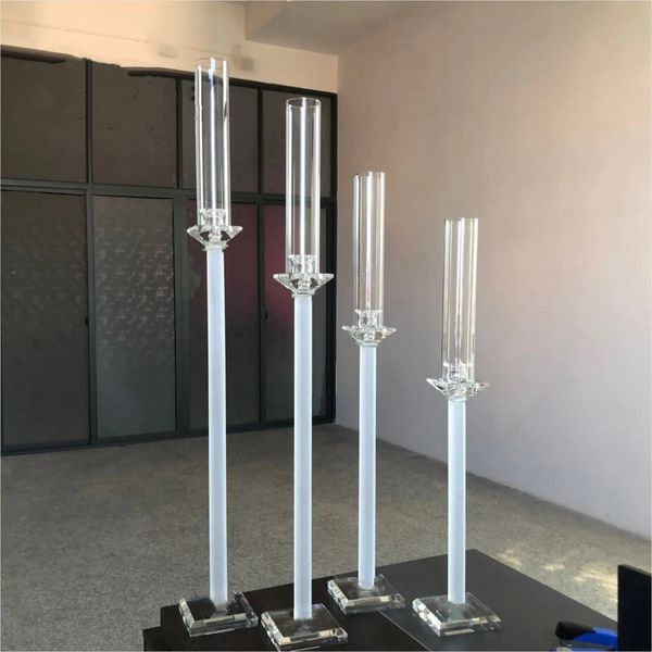 1 Köpfe Acryl weiße Säule Hochzeit Kandelaber Metall Eisen weißer Kerzenständer Kandelaber für dekorativ für Zuhause Luxus