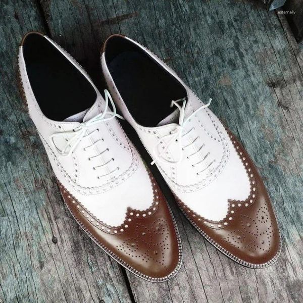 Kleidschuhe Brogue für Männer Mischfarben Karree Zehe Schwarz Weiß Frühling Herbst Handgemacht Herren Business