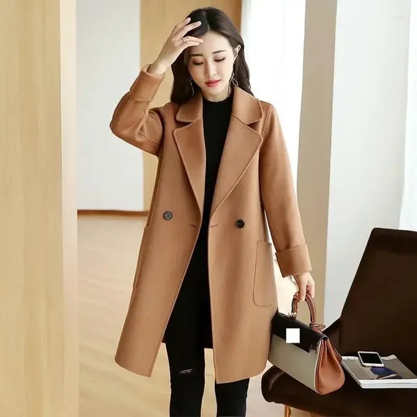 Kadın Trençkotları Kadın 2024 Sonbahar Kış Korece Dış Yün Ceket Giyen Kadınlar Gevşek Orta Uzun Sürüm Çok yönlü ceket