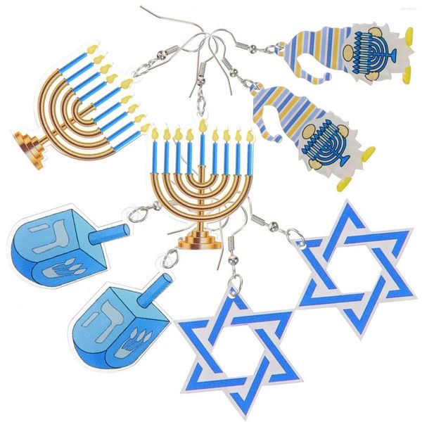 Orecchini pendenti Star David Menorah Hanukkah Drop Gonme Stud Gioielli religiosi da donna ebraica