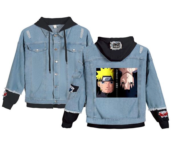 Japan Anime Winter Mens Giacca e cappotto Uzumaki Sasuke Giacca di jeans con cappuccio Moda Uomo Jean Giacche Outwear Uomo Cowboy4713398