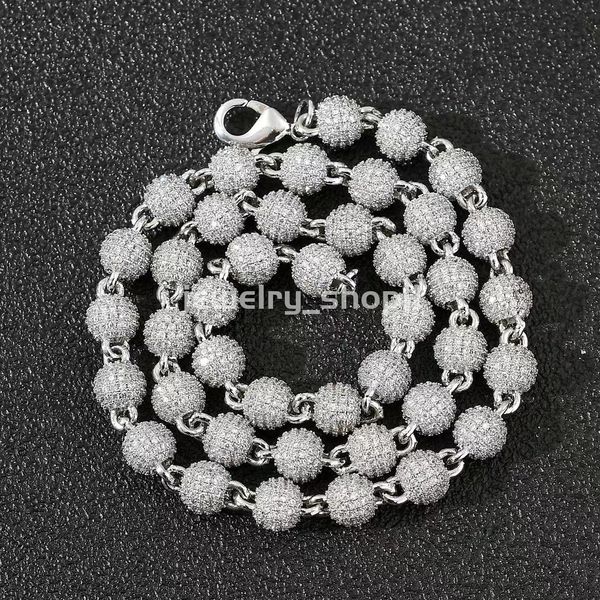 Hip-Hop-Schmuck für Männer und Frauen, 18 Karat vergoldetes Zinken-Diamant-Armband, 8 mm runde Perle, Zirkonia-Armband, Iced Out-Kugelkettenglied