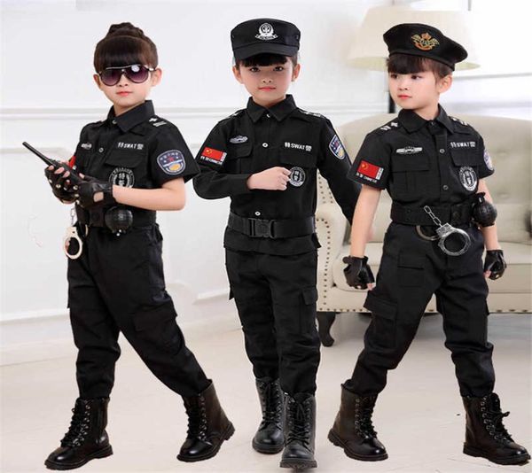 Bambini Halloween Poliziotto Costumi Festa per bambini Carnevale Uniforme della polizia 110160cm Ragazzi Esercito Poliziotti Cosplay Set di abbigliamento Y09132221988