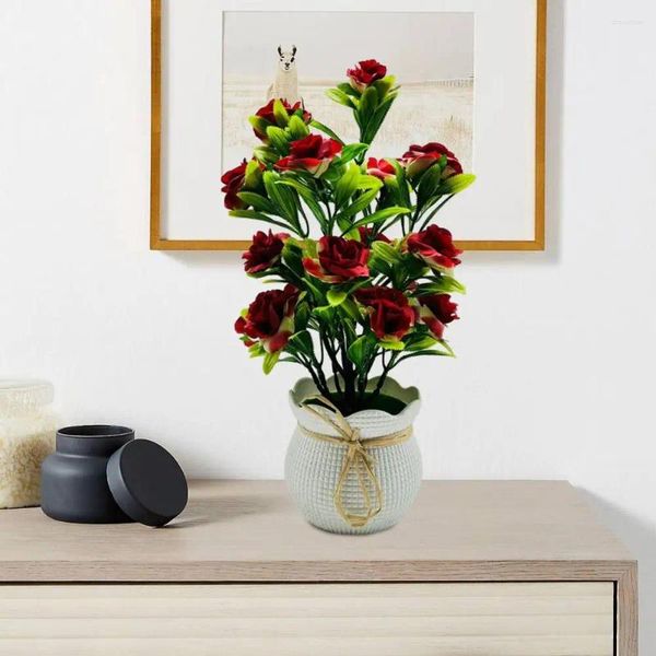 Fiori decorativi Pianta in vaso artificiale Bella disposizione floreale finta Bonsai per decorazioni per la casa in ufficio Verde simulato