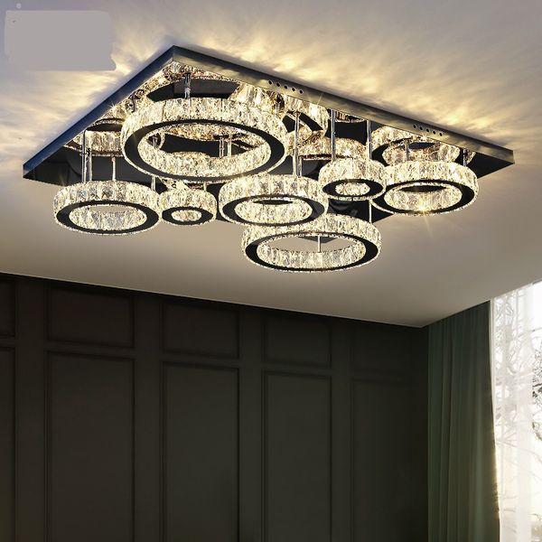 Anello rotondo Lampada da soffitto in argento di lusso Lampadari soggiorno luci di cristallo moderne camera da letto Lampade a led da pranzo in cristallo Apparecchi da cucina