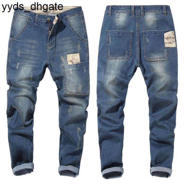 Roxo jeans camuflagem dos homens 2021 costura calças elásticas masculino marca calças preto azul plus size 42 44 46 48 grande z344
