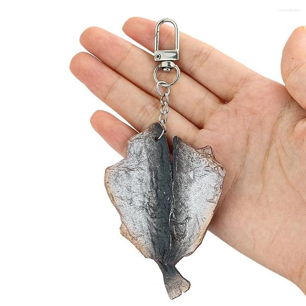 Chaveiros engraçado emulação grelhado filetes de peixe marinho iguarias de frutos do mar pvc resina pingente chaveiro po prop modelo diy mochila jóias