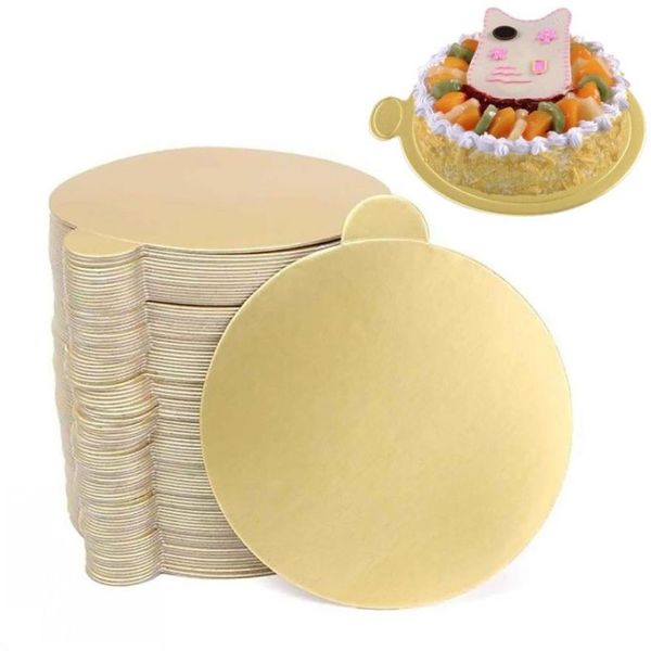 100 pçs conjunto redondo mousse bolo placas de papel ouro cupcake sobremesa exibe bandeja bolo aniversário casamento pastelaria ferramentas decorativas kit3251