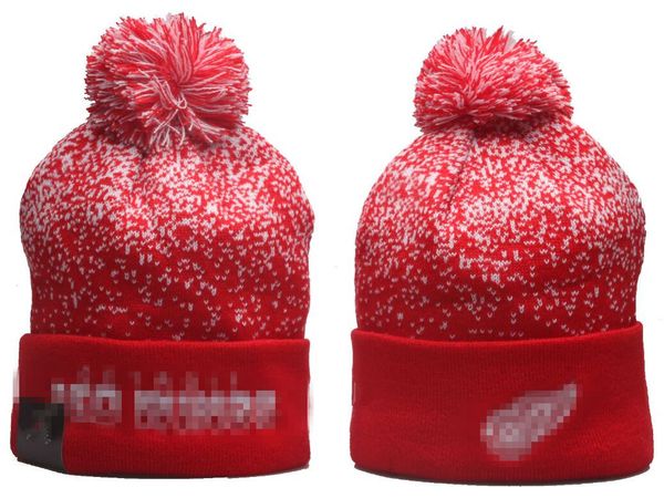 Kırmızı kanatlar beanie detroid örme şapkalar spor takımları beyzbol futbol basketbol beanies kapaklar kadın erkekler pom moda kış üst kapakları spor örgü şapkalar