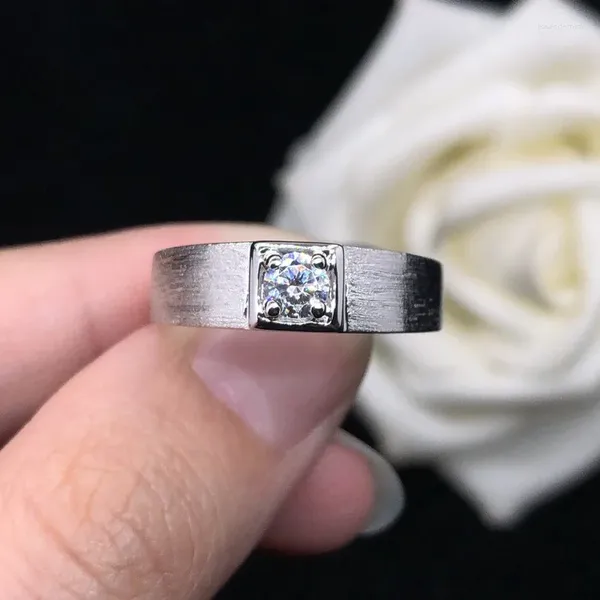 Anéis de cluster sólido 14k ouro branco au585 platina pt950 simples 0.3 anel de diamante fosco compacto moissan masculino uma peça