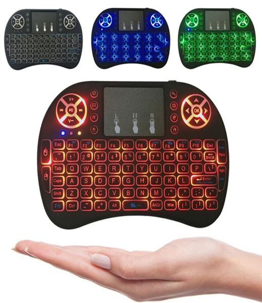 Rii i8 fly air mouse 24g colorido retroiluminado sem fio touchpad teclado multifuncional para pc pad android tv box mxq v88 x98251523