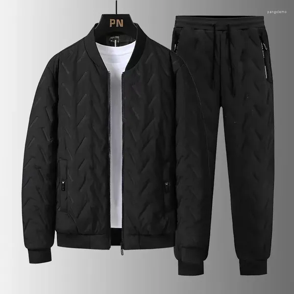 Männer Trainingsanzüge Winter Warme Zwei Stück Set Marke Koreanische Slim Fit Baumwolle gefütterte Kleidung Dicke Jacke Und Plüsch Hosen anzüge Für Männer Outfit