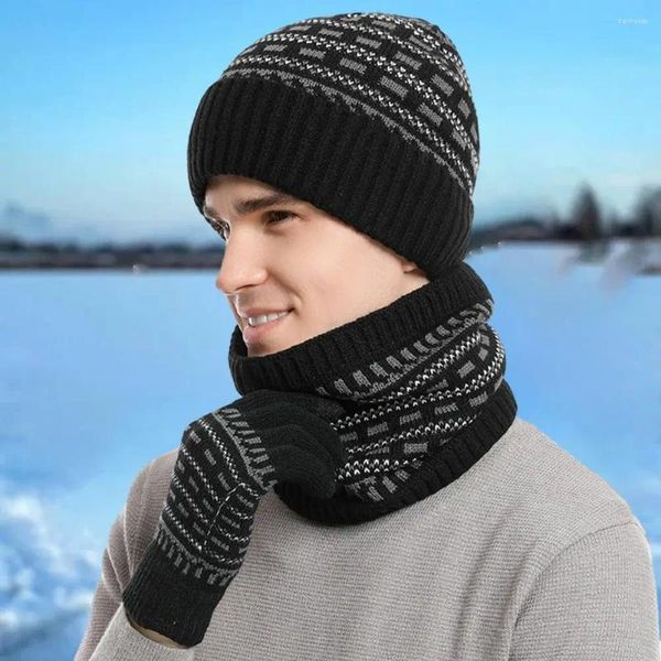 Conjuntos de corrida 3 pçs/set inverno quente veludo chapéu cachecol luvas conjunto para homens mulheres ao ar livre equitação gorros pescoço proteção boné