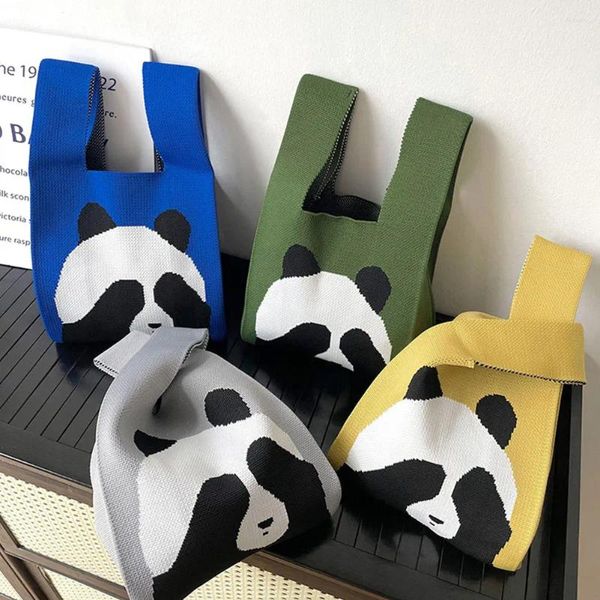 Taillentaschen, niedlicher Panda, gestrickt, Umhängetasche, Handtasche, Student, Pendler, Freizeit, vielseitig, Tragetasche, Damen, Handgelenk, wiederverwendbar, Einkaufen