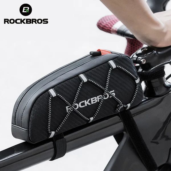 ROCKBROS Borsa per bicicletta Borsa per tubo riflettente anteriore con telaio superiore Borsa per bici portatile ultraleggera Borsa tascabile di grande capacità Accessori per ciclismo 240119