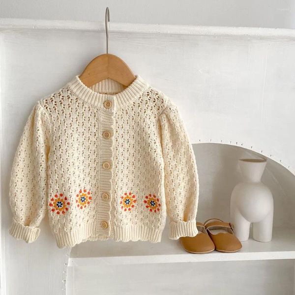 Casacos de bebê menina roupas crianças cardigans retro crochê menina de malha cardigan casaco de algodão