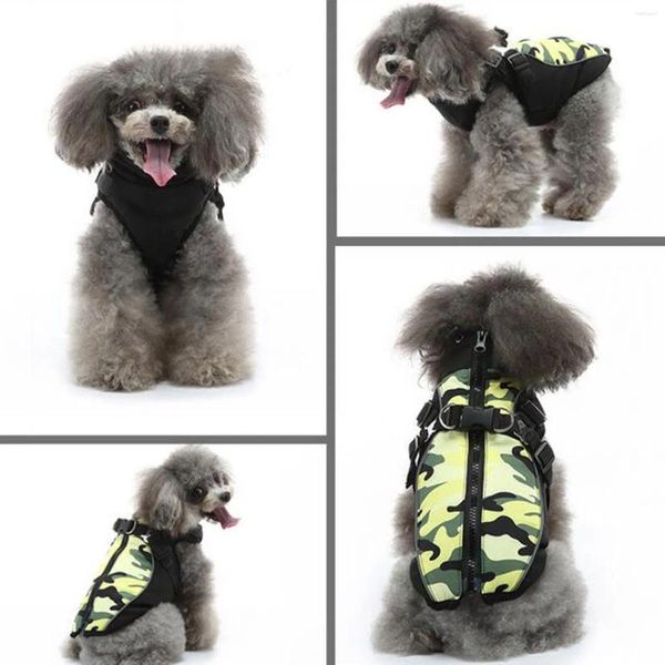 Vestuário para cães Inverno Algodão Acolchoado Roupas Peito Voltar Zipper Jaqueta Pet Tração Conjunto para Cães Médios Menina