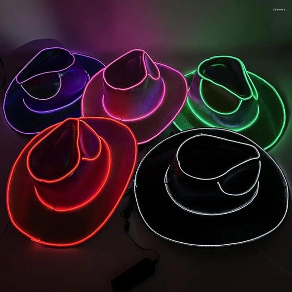 Cappellini da discoteca Wireless Disco luminoso Led Sposa Cowgirl Cappello Colorato Luce incandescente Hip Hop Addio al nubilato Lampeggiante Neon Cowboy occidentale