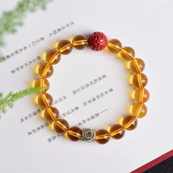 Braccialetti con ciondoli Bracciale con topazio brasiliano Fonte di ricchezza da donna Perline di trasferimento da uomo in cristallo Zodiaco Patrono Buddha Semplicità della moda