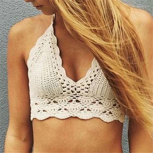 Camisoles Tanks Frauen Sommer Mode Gestrickte Bikini Bademode Bh Eingewickelt Brust Häkeln Strand Lässige Bademode Einfarbig Zubehör