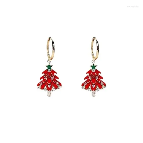 Orecchini pendenti delicato smalto rosso albero di Natale ciondolo goccia donne stella gioielli moda semplice carino festa anno accessori Brincos