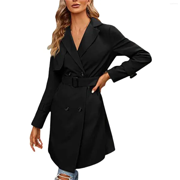 Trench da donna Autunno e inverno Moda Tinta unita Fascia in vita Giacche doppiopetto con risvolto classico per donna