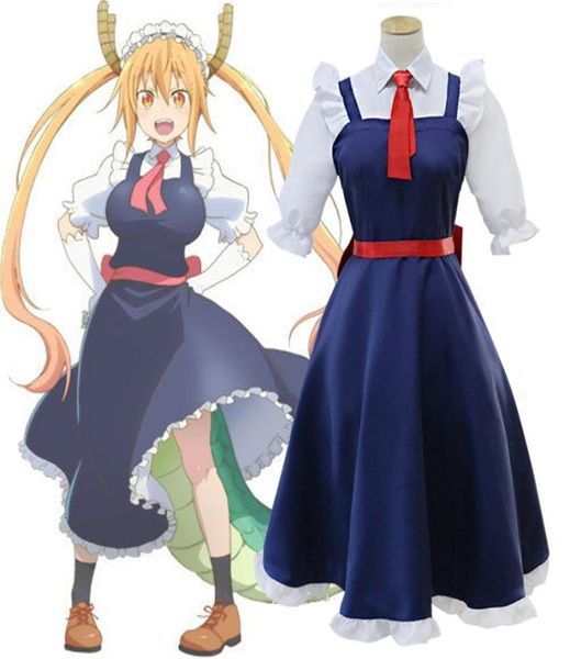 Formato asiatico Japan Anime Kobayashisan Chi No Maid Dragon Tohru Costume Cosplay Blu Kawaii Party Uniformi scolastiche Set completo6854156