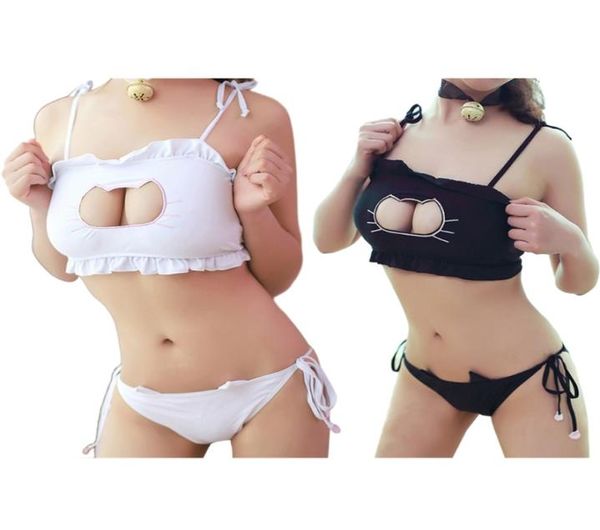 Yeni Varış Cosplay Neko Cat Keyhole Sutyen Kılavuzları Yakalar Set iç çamaşırı iç çamaşırı tüm çan chokertoppanties6114443