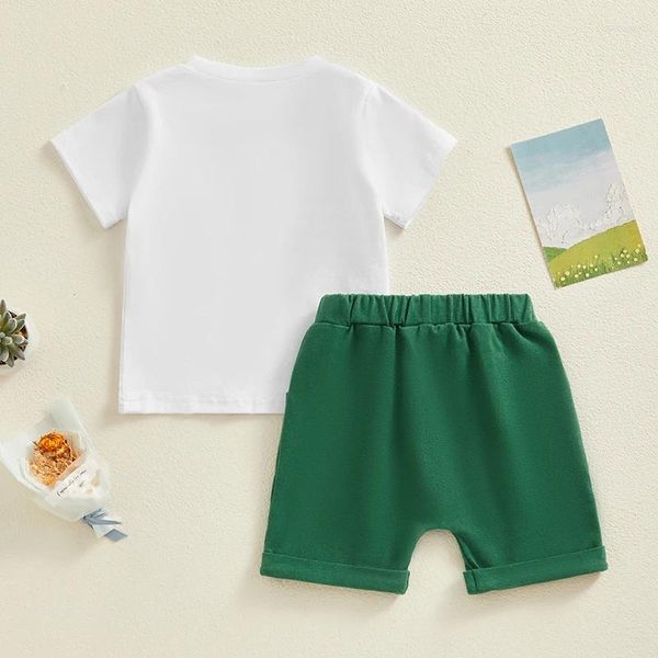 Giyim Setleri Toddler Boy Boy St Patrick S Day Kıyafet Kısa Kollu Yonca Mektup Baskı T-Shirt Üst Şort 2 PCS SET