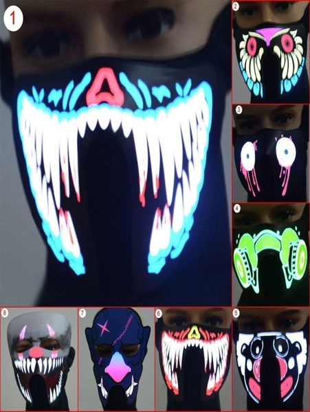 LED luminoso lampeggiante maschera per il viso maschere per feste illuminano danza Halloween cosplay maschere in lattice LED party bar maschera luminosa8863284