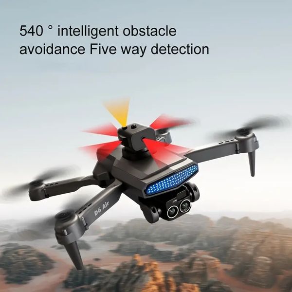 D6 HD Fotografia aerea Flusso ottico Drone con doppia fotocamera (doppia batteria), Evitamento ostacoli a induzione a infrarossi, Luce LED, Rotazione a 360°, Regalo per Natale, Halloween