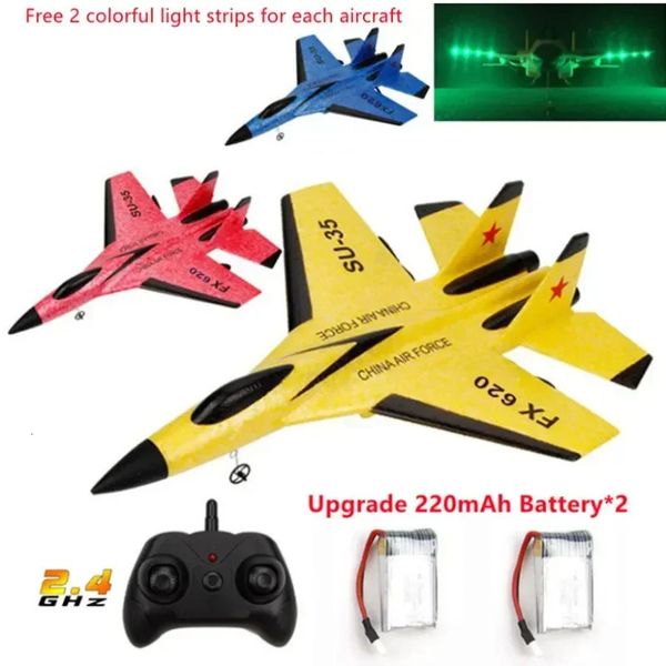 Aereo RC SU35 con luci a LED telecomando modello di volo aereo aliante 24G combattente hobby aereo schiuma EPP giocattoli regalo per bambini 240119