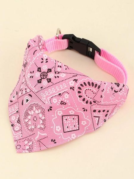 Coleiras para cães 1 peça, cor rosa, padrão aleatório, bandana para animais de estimação, com forma triangular ajustável, fivela, lenço no pescoço, filhote de cachorro, gato, babadores