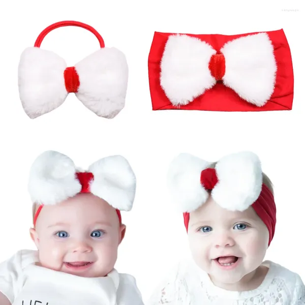 Acessórios de cabelo 20 Pçs / lote Fluffy Bow Wide Nylon Headband Bebê Skinny Elástico Hairband para Presente de Natal
