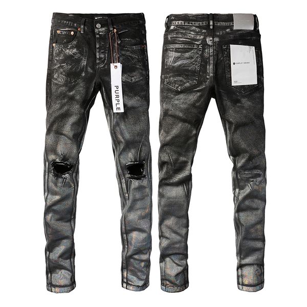 Lila Markenjeans für Herren, Designermode für Herren und Damen, Mode- und Freizeittrend, High Street, Retro, abgenutzte Marke, Sommerloch, neue bestickte Stone Mill Washed Jeans NO3