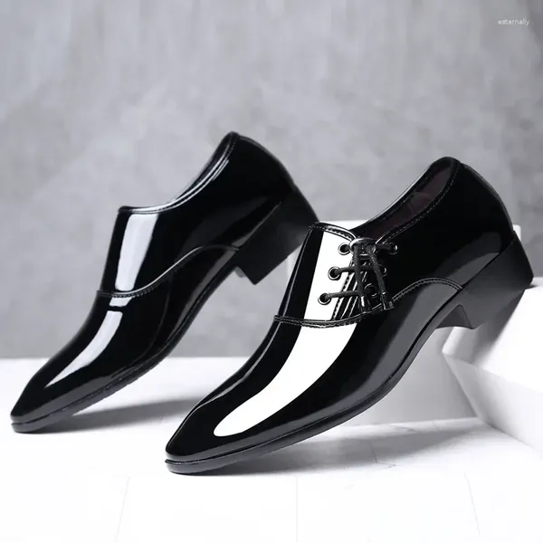 Модельные туфли, модные итальянские лакированные кожаные туфли для мужчин, деловая обувь, оксфорды на шнуровке, большие размеры, мужские свадебные вечерние черные туфли