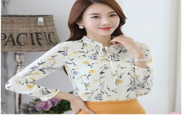 Dames Casual chiffon blouse met bloemenprint T-shirts met lange mouwen Dames Chiffon Pullover Shirts met trekkoord Bloemenprint Tops 3 Colo5563311