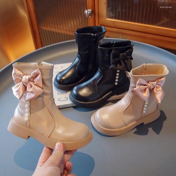 Сапоги COZULMA для девочек, детская непромокаемая повседневная обувь из искусственной кожи до середины икры с кружевом и цветочным узором принцессы, осень-зима