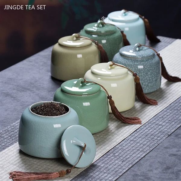 Requintado chinês cerâmica chá caddy multifuncional armazenamento lata de chá porcelana do vintage selado jar conjunto chá recipiente cozinha 240119