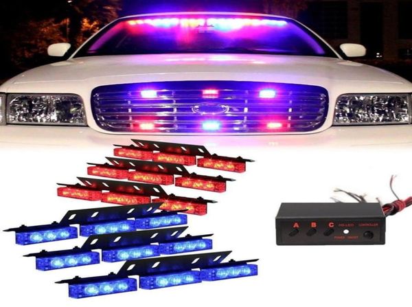 Vermelho azul 54 LED 6X 9LED aviso de emergência carro veículo polícia traço grill barra de luz estroboscópica8268328