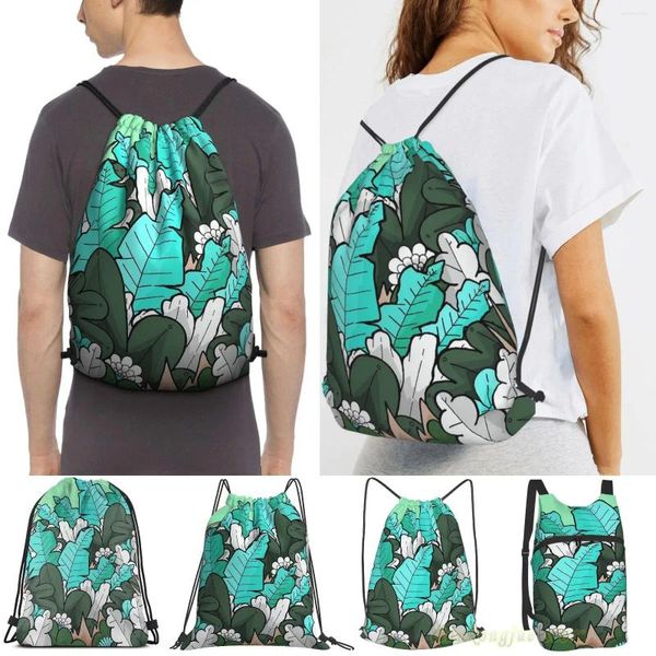 Borse per la spesa Borsa da viaggio unisex con coulisse verde foglie della giungla Zaini da donna Borsa da viaggio per allenamento da viaggio all'aperto