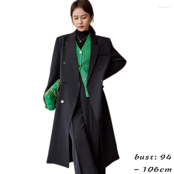 Trench da donna Cappotto lungo di alta qualità per donna Doppio petto Autunno Inverno 2024 Capispalla moda elegante - Nero Grigio Marrone