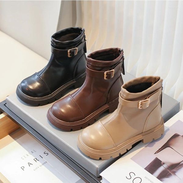 Botas crianças estilo britânico tornozelo 2024 primavera outono moda crianças sapatos para menina cor sólida couro causal versátil