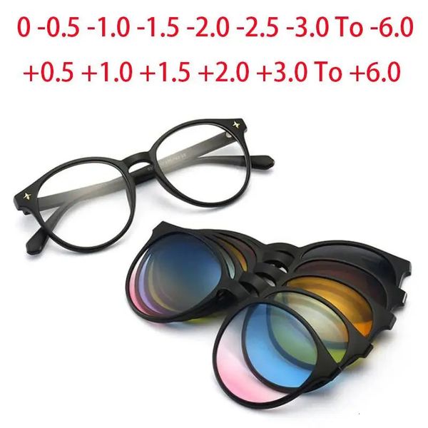 Stelle 5 in 1 clip rotonde su occhiali polarizzati UV400 donne occhiali da sole magnetici anti blu guida ottica montatura da sole 240118