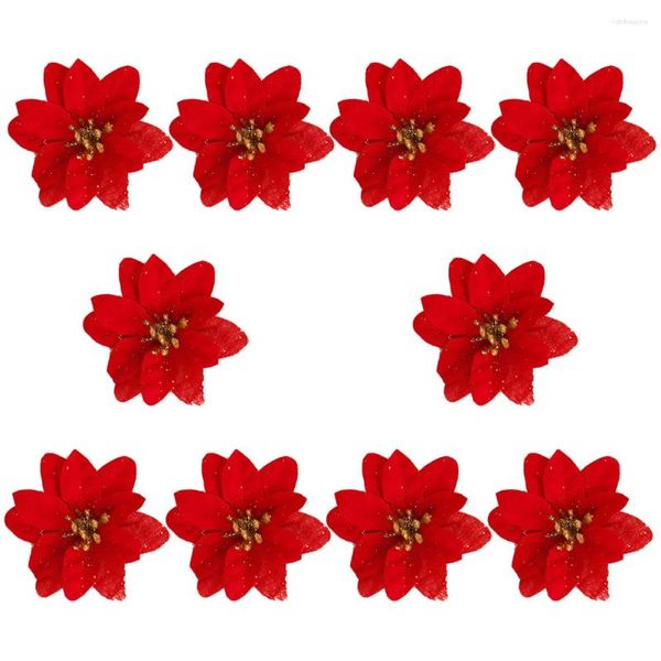 Dekorative Blumen, 10 Stück, künstliche Weihnachtssterne, glitzernde Weihnachtsdekoration, Baumschmuck (rot)