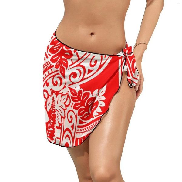 Damen-Bademode, Sommerurlaub in Hawaii, Strand-Wickel-Bikinioberteil mit Sarong-Trägern, polynesisches individuelles Muster