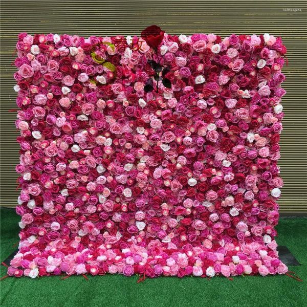 Decorazione per feste SPR Forniture per matrimoni rosa personalizzate Sfondo di ortensie rosa Pannello da parete con fiori decorativi artificiali in seta