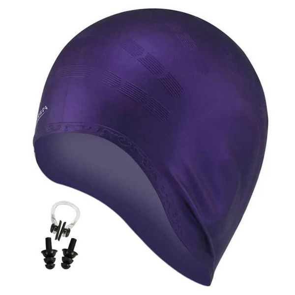 Cuffie da nuoto Capelli lunghi Cuffie da nuoto Uomo Donna Tappo per l'orecchio Naso CLip arge Grande Silicone Impermeabile Ragazze Diving Swim Pool Cappello Professionale YQ240119